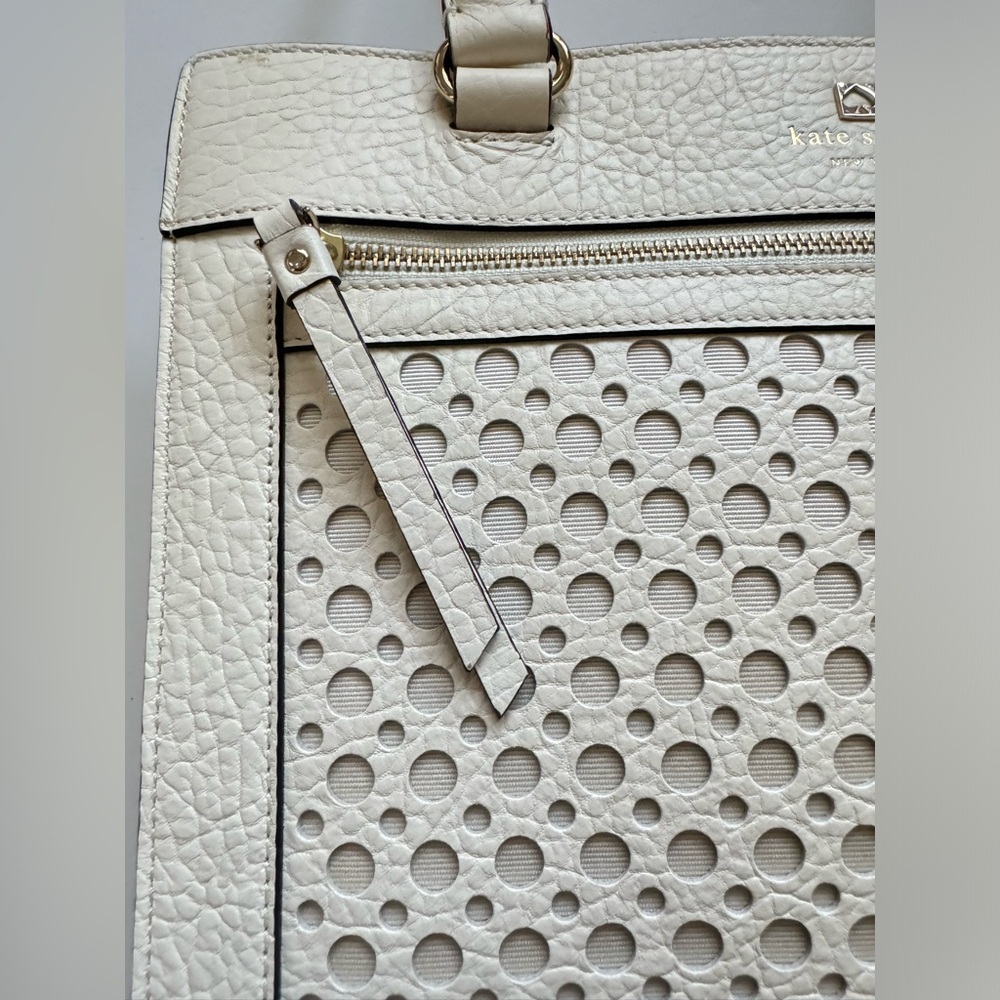 New Kate Spade White Lynne Perri Lane Leather Tote Bag - Picture 6 of 12